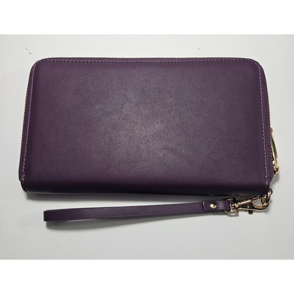White Elm Ara Zip Around Wristlet Wallet Plum Purple Vegan‎ Leather Gold Clutch - Picture 2 of 3